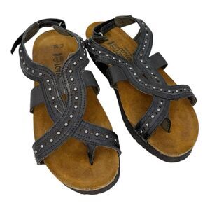 Naot Hillary Brushed Black Leather Sandals Size 36 EU 5 US